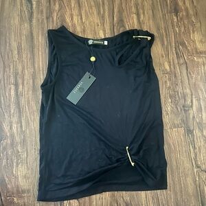 Versace black tank top with gold pin detail